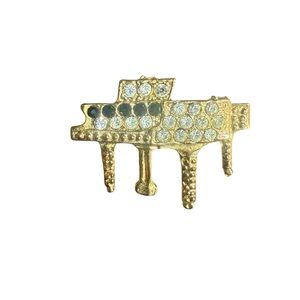 Vintage piano rhinestone brooch‎ costume Gold tone